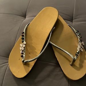 Authentic ornate wooden Japanese thong sandals
